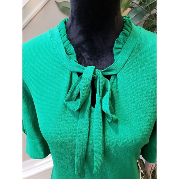 CeCe Womens Green Polyester Tie V Neck Short Sleeve Knee Length A Line Dress XL - Picture 3 of 14